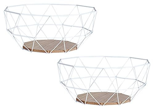levandeo 2er Set Korb Metall Weiß 26x12cm Obstkorb Modern Holz MDF Braun Schüssel Schale Deko Design Tischdeko