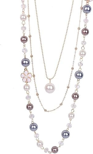 CZZSiug Designer Mehrschichtige Perlenkette Kamelie Perlenkette Lang Doppellagige Halskette Elegante Damenbekleidung Schmuck Accessoires.