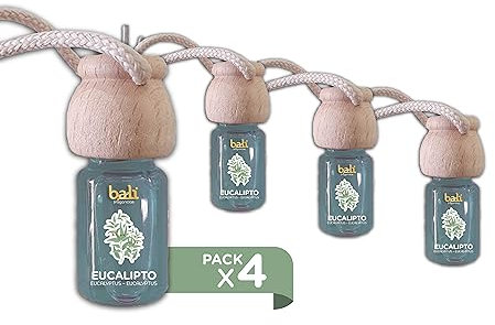 Parfums Bali Pack de 4 désodorisants voiture eucalyptus 6 ml 0% d'alcool, absorbe les mauvaises odeurs de votre véhicule