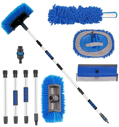 FUVLFAL Spazzola per lavaggio auto da 182,9 cm con manico lungo, interruttore on/off, per auto, camper, camion, barca, kit di pulizia completo con lavavetri per parabrezza spazzola multifunzionale