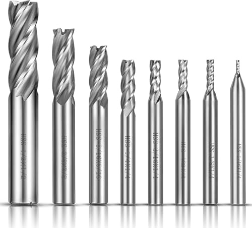 ASNOMY 8pcs 4-Flute Straight End Mill Set,1/8-1/2 Inch CNC Milling Cutter Drill Bits Router Bits Cutter Tool Set for Wood Aluminum Cast Iron Copper Plastic