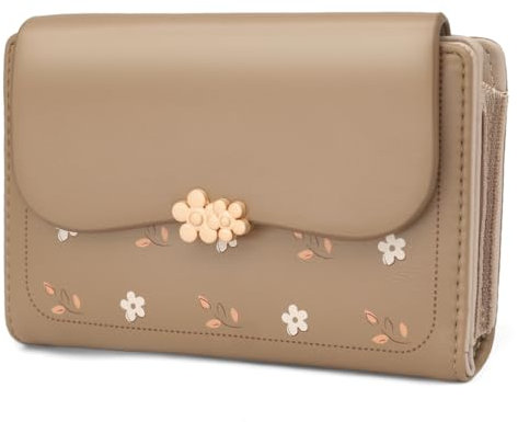 REETEE Portafoglio Donna Piccolo,Portafoglio in Pelle PU Slim Formato Corto Portafogli da Donna con Cerniera Portamonete e 10 Porta Credito Carte (marrone)