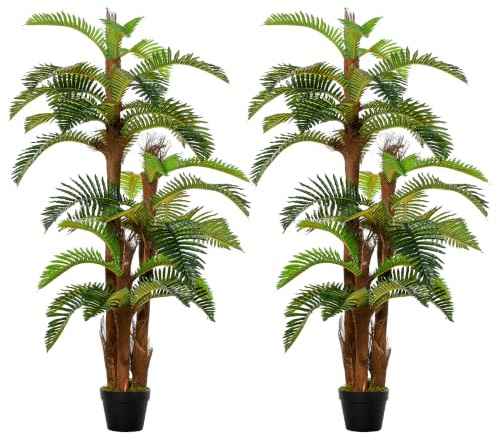 Outsunny 2PC 150cm/5FT Artificial Tropical Fern Tree Decorative Plant | ursery Pot, Fake Plant, Indoor Decor