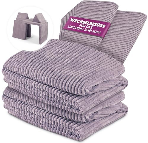 Linodino® Cord Wechselbezüge für Spielsofas | Kindersofa Cover Set 4-Teilig | Ersatz Bezug Set für Kinder Sofas | Sofabezug | Oktopus Lila
