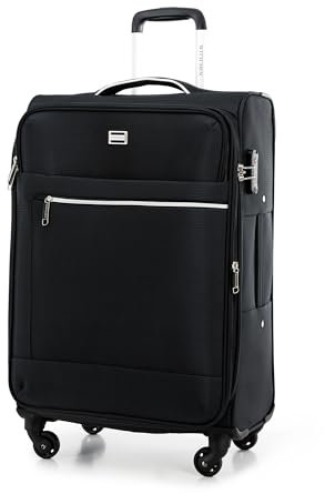 WITTCHEN MIRA Line Mittlerer Koffer Gepäck Weichgepäck Trolley Reisekoffer Rollkoffer aus Polyester Tragegriff Teleskopgriff Vier Lenkrollen TSA Kombinationschloss Größe M Schwarz