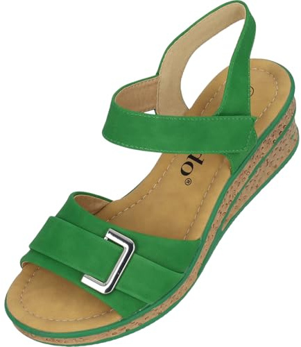 Palado Damen Keilsandalen Vemlu - modische Sandaletten mit Absatz - Elegante Sandalen für Frauen - bequeme Sommerschuhe Grün UK8 - EU41