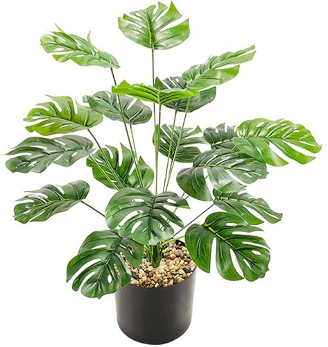 papasgix Kunstpflanze im Topf Blattpflanze 55cm Monstera Seidenblumen Dekopflanze Grünpflanze Seidenpflanze für Wohnzimmer Balkon Schlafzimmer Badezimmer, drinnen und draußen