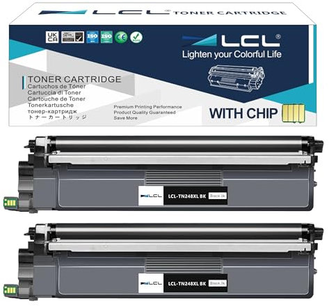 LCL Kompatible Tonerkartusche TN248 TN248XL TN-248XL TN248XLBK TN-248XLBK High Yield (2Schwarz) Ersatz für Brother DCP-L3520CDW DCP-L3520CDWE HL-L8230CDW MFC-L3740CDW HL-L3220CW MFC-L8390CDW
