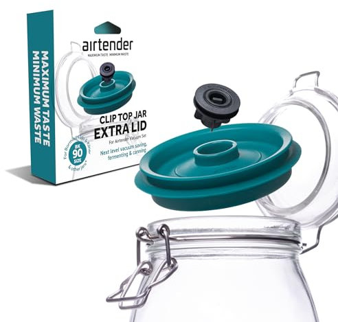Airtender Vakuumdeckel und Nanostopper für Einmachgläser (türkis, wiederverwendbar, spülmaschinenfest, BPA-frei, kompatibel mit WECK uvm., Küchenhelfer, Haltbarkeit, Verschluss) 81447