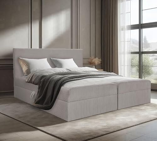 Generisch Bett Doppelbett Boxspringbett Berg POSO mit Bonell-Matratze Ohne Topper + 2 Bettkästen, H3 (Beige: POSO 105, 160 x 200 cm)