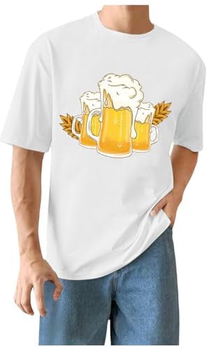 ColleeLin Karohemd Herren Rot Oktoberfest T-Shirt Sommer Casual Bier Pub Prints Sport Tops Sportliche Tops (White, XXXL)