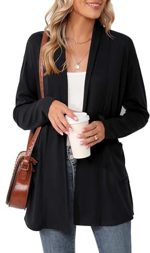 Rapbin Open Front Cardigan for Women Casual Loose Lightweight Long Sleeve Cardigans with Pockets(Black,XXL)