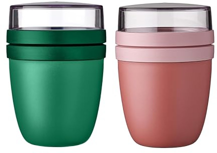 Mepal | Lunchpot Ellipse Mixed | Vivid Green + Vivid Mauve | Müslibecher to go | Unterteilung für Joghurt & Müsli | 500 ml + 200 ml | Geeignet für Gefrierschrank, Mikrowelle & Spülmaschine