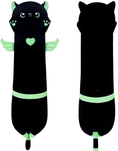 SNOWOLF Angell Cat Weiches Katze Kissen Plüsch Schlafkissen Baumwolle Kätzchen Kissen Kuschelig Gefüllte Nette Plüsch Puppe Spielzeug Geschenk Für Kinder Freundin (Green, 90cm)