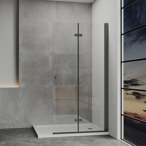 IMPTS Walk in Duschwand 80x185 cm, Walk in Dusche Glas mit Falttür Begehbare Duschkabine Duschtrennwand Rahmenlos 6mm ESG Sicherheitsglas, Schwarz