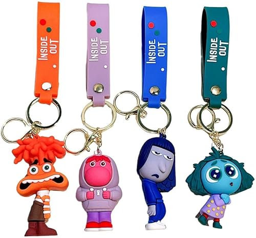 4 Stück Anime Keychain mit Alles steht Kopf Figuren, Cartoon Film Spielzeug Schlüsselanhänger für Schlüssel, Taschen, Rucksäcke und Autos, Tolles Kuscheltier Geschenk, Ideal für Fans von Inside Out
