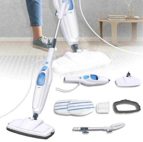Limpiador de vapor caliente de 1500 W, multifunción, con cable de 4,8 m, 2 paños de suelo, depósito de agua, alfombras, limpiador de vapor de mano para suelos, alfombras y baño