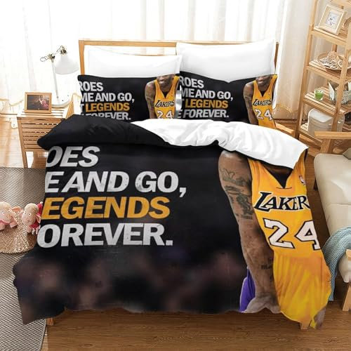 BSTELA9IE Kobe Bryant Bettbezug Bettwäsche Kinderbettwäsche Reißverschluss Mit Kissenbezug Betten Set 3 Teilig Für Jungen Und Mädchen, Kinder Double(200x200cm)