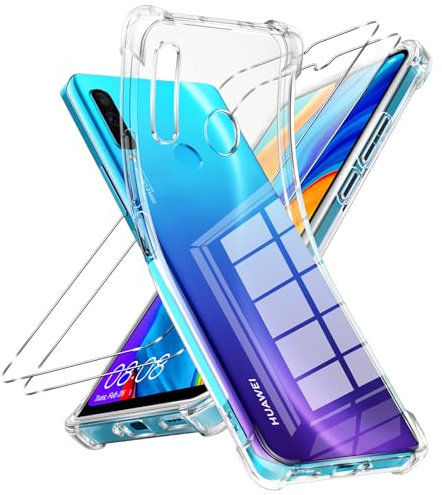Vauki Cover per Huawei P30 Lite/Nova 4e con 2 Pezzi Vetro Temperato,Trasparente Custodia Antiurto Ultra Sottile Silicone Morbido,Resistente Anti-Graffio Clear Cellulare Case per Huawei P30 Lite 6.15