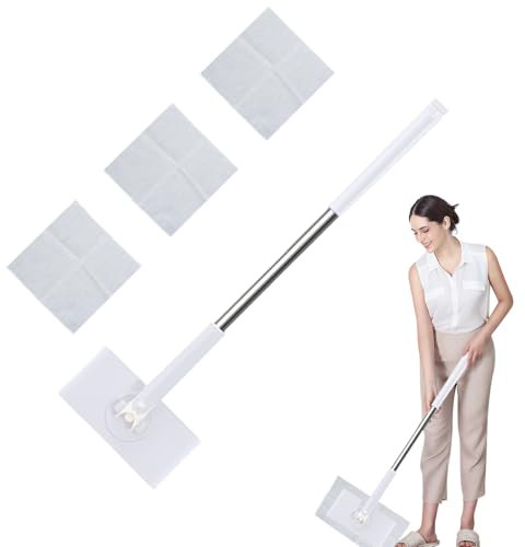 Automatic Cloth Changing -ni Mop, 360° Rotation Hands Flash Speed Mop, Mop with 3 Disposable Wet Floor Wipes, Compatible with Towels or Throwaway Wipes, Wall-Mounted Storage Design