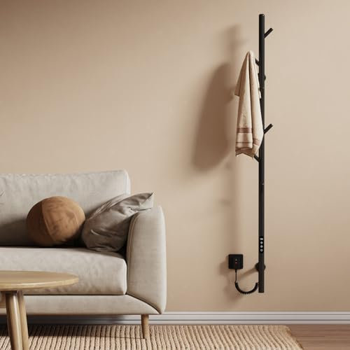 EMKE Scaldasalviette elettrico da bagno, termostato intelligente WiFi, scaldasalviette elettrico a barra singola, 150 cm di altezza, Nero