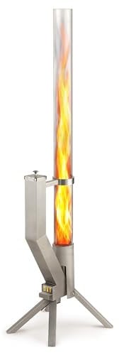 GARDENFLARE Chimenea de Jardín de Terraza, Columna de Fuego de Acero Inoxidable y Antorcha de Pellets para un Gran Fuego Ambiental Ideal para Noches Relajadas con Amigos y Fiestas en el Jardín