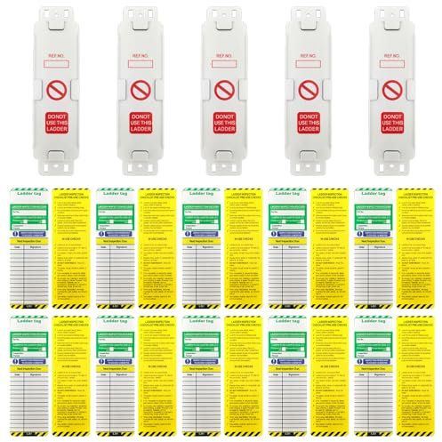 Ladder Tags - 5 Holders and 10 Ladder Inspection Tag Inserts, Ladder Inspection Tag,Safety Protect for Indoor & Outdoor