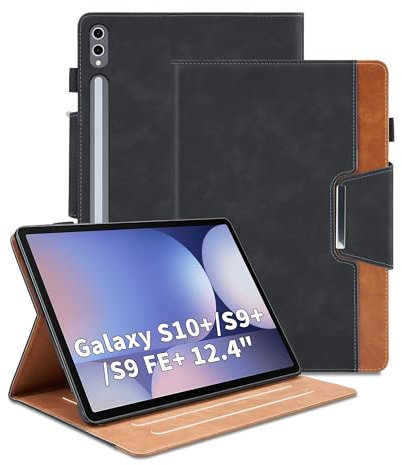 Case for Samsung Galaxy Tab S10 Plus/S9 FE Plus/S9 Plus 12.4 inch PU Leather Smart Cover with Pencil Holder, Auto Wake/Sleep Function Multi-Angle Viewing Stand Business Cover - Black