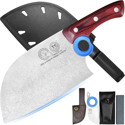 XYJ Authentic Since 1986,Couteau de boucher serbe avec étui,Couteau de cuisine de chef à légumes,Manche en bois avec étui,pour camping extérieur