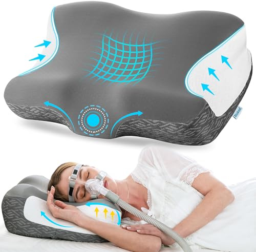 Elviros Memory Foam CPAP-Kissen, Ergonomisches Höhen- und Härteverstellbares Nackenkissen für CPAP-Anwender, Kompatibel Mit Verschiedenen Masken, für Seiten, Rücken & Bauchschläfer, Kühlender Bezug