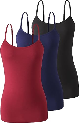 Komfokore 3 piezas de camiseta interior para mujer con sujetador de estante de algodón, tirantes ajustables