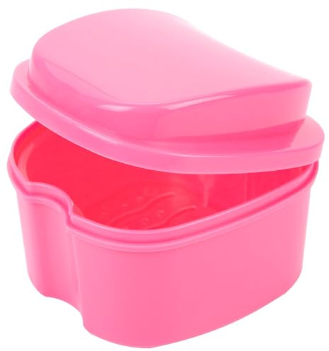 zahnspangenreiniger,prothese box,zahnprothesendose,aufbewahrungsbox,zahnspangendose,zahnprothese box, zahnprothesen behälter mit hängender sieb für falsche zähne lagerung reinigung - rosa