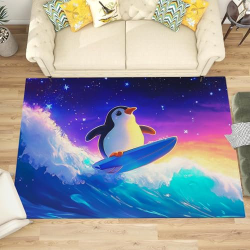 NAWVNMI Waschbarer Teppich Krabbelmatte Babyzimmer Kinder rutschfest Flauschig Teppich Teppich Kinderzimmer Junge Mädchen Kinderteppich, Pinguin - Brandungspinguin, 120 x 180 cm