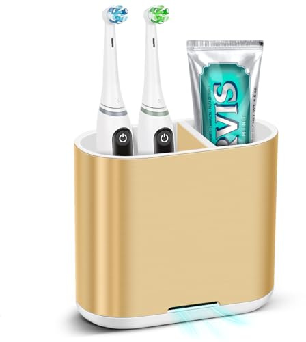 PARKMANI Electric Toothbrush Holders for Bathrooms, Toothbrush and Toothpaste Holder, Detachable Bathroom Toothbrush Caddy With Drainage for Family, Kids (Brushed Gold, Medium)