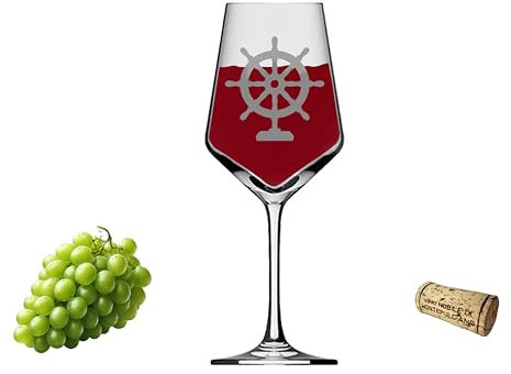 eXODA Weinglas Gravur mit Motiv Steuerrad für Segler und Motorbootfahrer 350 ml spülmaschinenfest ideal für nautische Geschenke maritime Erlebnisse und mehr