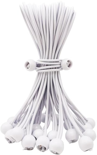 BINCKIN Spanngummis mit Kugel 25 cm, 25 Stück Zelt Gummispanner, Kurz Planenspanner für Planen, Netze, Banner, Camping, Weiß
