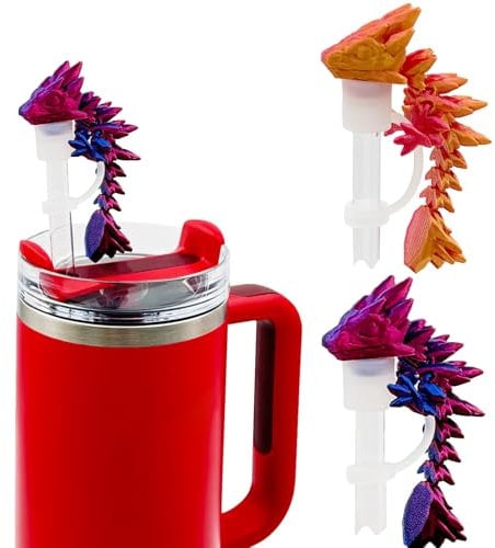 2PCS Dragon Straw Cover Cap Compatible with Stanley 30 & 40oz Straw Cup, Silicone Straw Topper with 3D Printed Dragon Halloween Decorations