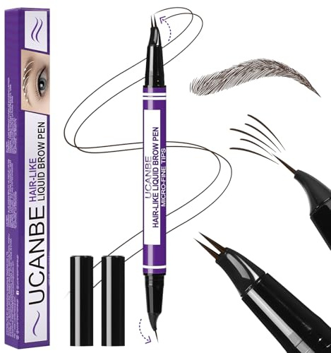 UCANBE 2-in-1 Microblading Augenbrauenstift Wasserfest | 24H Langanhaltend, Dual-Ended für natürliche Härchenzeichnung. Präziser Microbrow Pen mit Gabelspitz (04 Schwarzbraun)