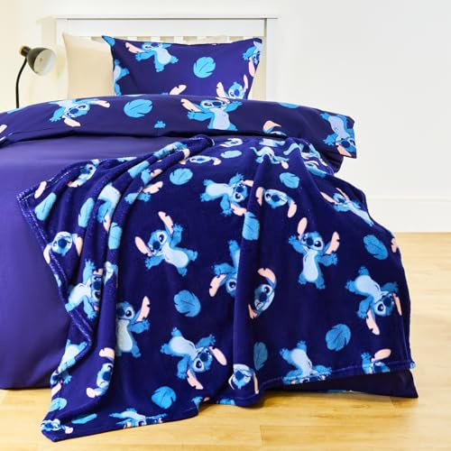 OHS Stitch Blanket for Girls Boys, Officially Licensed Stitch Fleece Blanket Throws for Sofas Soft Cosy Warm Blankets for Bed Decoration Kids Rooms Plush Stitch Fleece, Blue - 100 x 120cm
