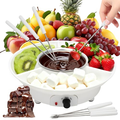 Umllpet Elektrisches Schokofondue, Schokofondue Topf Set，Weiß | Schokofondue Käsefondue Fondue Set, 2 Temperaturstufen zum Schmelzen & Warmhalten, Temperiergerät für Schokolade & Kuvertüre