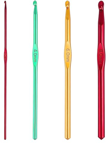 4 Pcs Multicolor Aluminum Crochet Hooks Set for Beginners & Professionals | Knitting Needles with 4 Sizes (2mm, 4mm, 6mm, 8mm), Smooth Rustproof Surface for Scarves, Carpets & Diverse Wool Crafting
