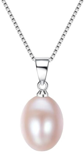Löb 925 Silber Halskette echte Tropfen Perle Anhänger Süßwasserperle Rosa Damen Perlenkette Perlenanhänger Tropfenanhänger Kette Zuchtperle Schmuck