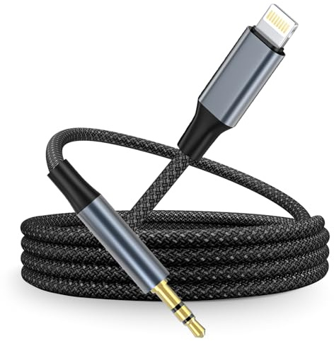 Adattatore Lightning Jack 3.5mm, Certificato Apple MFi Cavo Aux iPhone 1M Nylon Tressato, Compatibile con iPhone 14/13/12/11 Pro Max/XS/X/8/SE, iPad/iPod, per Auto/Autoradio/Cuffie/Altoparlanti/Audio