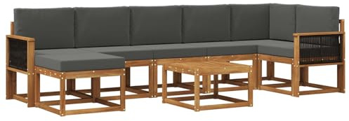 vidaXL Outdoor-Sofagarnitur 8 pcs Natur und Anthrazit Polyester, Modernes Garten-Sofa-Set, Flexible Sitzgelegenheiten, Akazienholz, Lounge für Poolbereich, schnell zusammengebaut