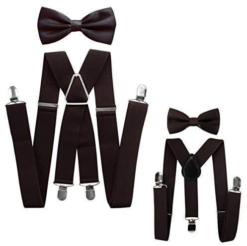 axy® Vater-Sohn Partnerlook Hosenträger mit Fliege Set für Herren-Damen-Kinder (Dunkelbraun (Herren 3,5cm + Kinder Hosenträger Breit 2,5cm))