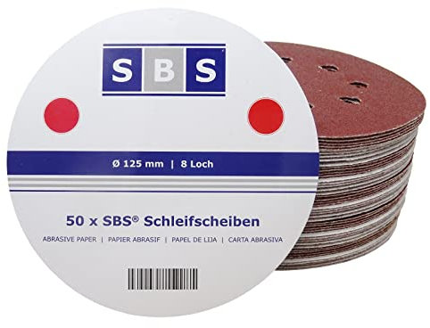 50 Stück | SBS® Schleifscheiben | ø 125 mm | 8 Loch | Korn 100 | verschiedene Körnungen wählbar