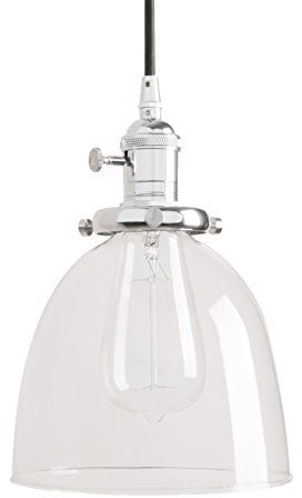 PathsOn Industrial Vintage Loft Bar Pendant Lights Fittings Clear Glass Lampshade Bowl Ceiling Light Chandelier for Kitchen Island Living Room Dining Room Bedroom Office (Chrome)