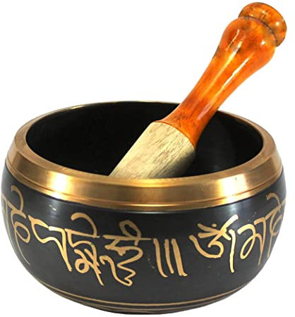 eSplanade - 5 Zoll - Klangschale tibetisches buddhistisches Gebetsinstrument mit Schlagstock | OM Bell | OM Bowl | Meditationsschale | Musiktherapie (Schwarz)