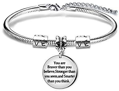 AGR8T Armreif für beste Freunde mit Anhänger mit der Aufschrift You are Braver than you believe,Stronger than you seem,and Smarter than you think.“