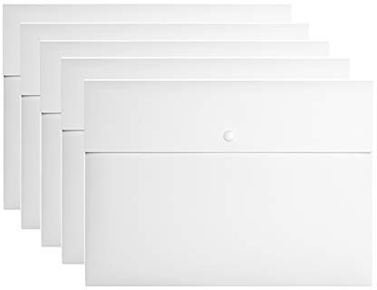 VANRA 5 Stücke Plastik A4 Ordner Mappe Aktentaschen für Papierkram, Dokumentenmappe mit Druckknopf, Weiß